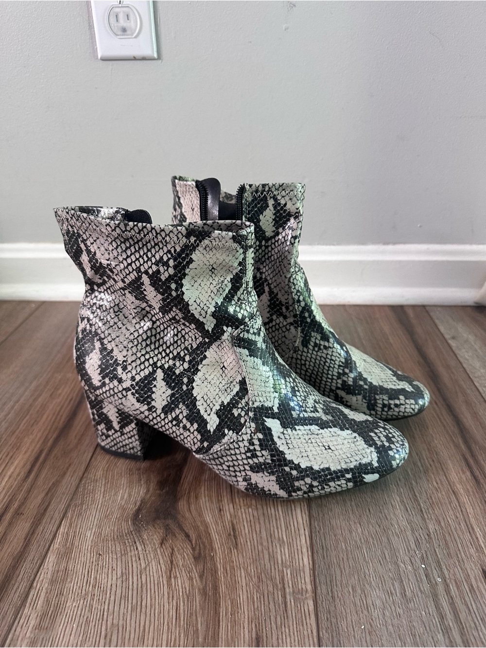 Time and Tru Snake-Print Ankle Boots in Black and White